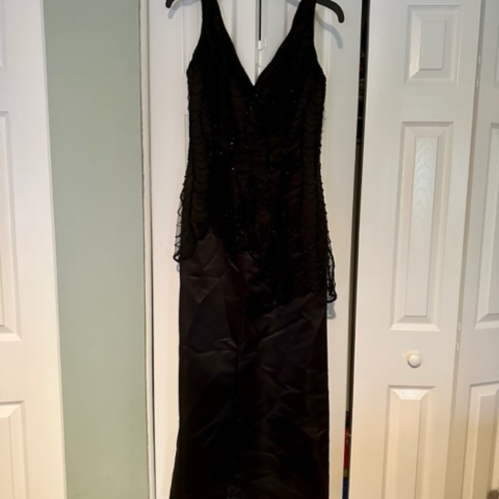 Beaded and Satin Gown - Black, size 12